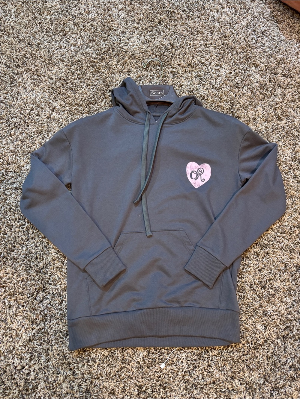 Target  Women's Charcoal Gray Olivia Rodrigo Hoodie with Pink Heart Accent